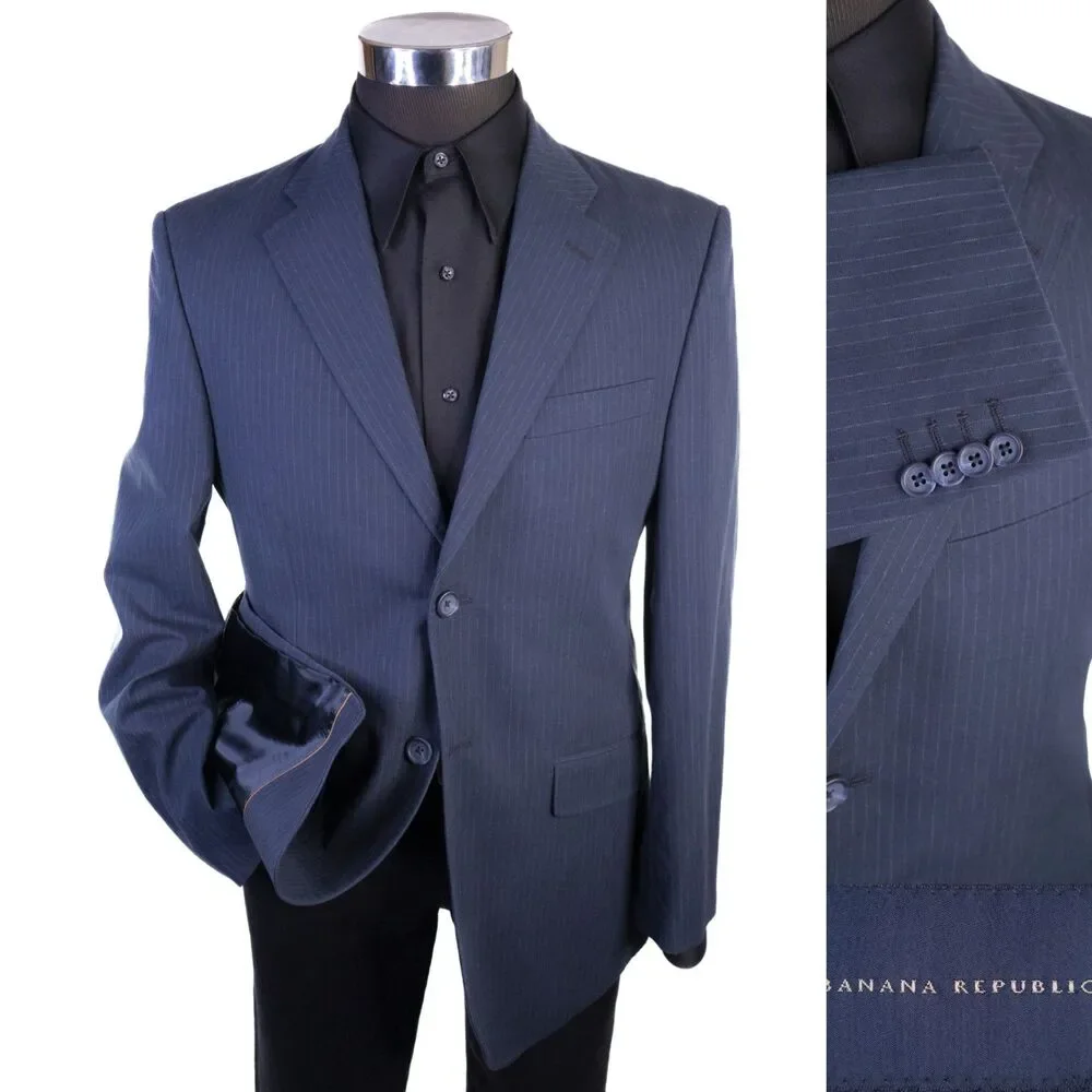 Banana Republic Blazer 38S Blue Pinstripe Cotton/Linen Blend Sport Coat Jacket